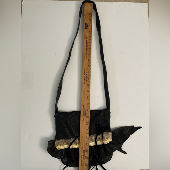 ERDA Vtg Handmade Deer- hide Shoulder crossbody Black purse Unique & stylish - Picture 6 of 16